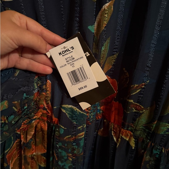 Floral Teal & Peach Chiffon Midi/Maxi Dress - Picture 9 of 9